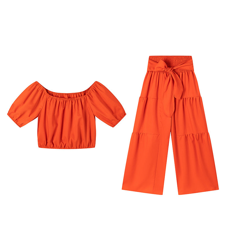 FitiqueFit high-waist flared pants and matching top two-piece casualwear set in multiple colors, size S to 2XL, shown in natural fabric.