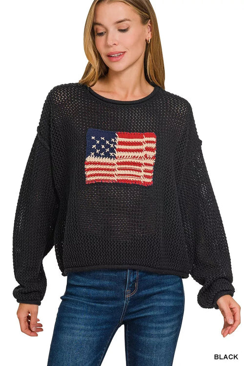Zenana Zenana American Flag Crew Neck Sweater