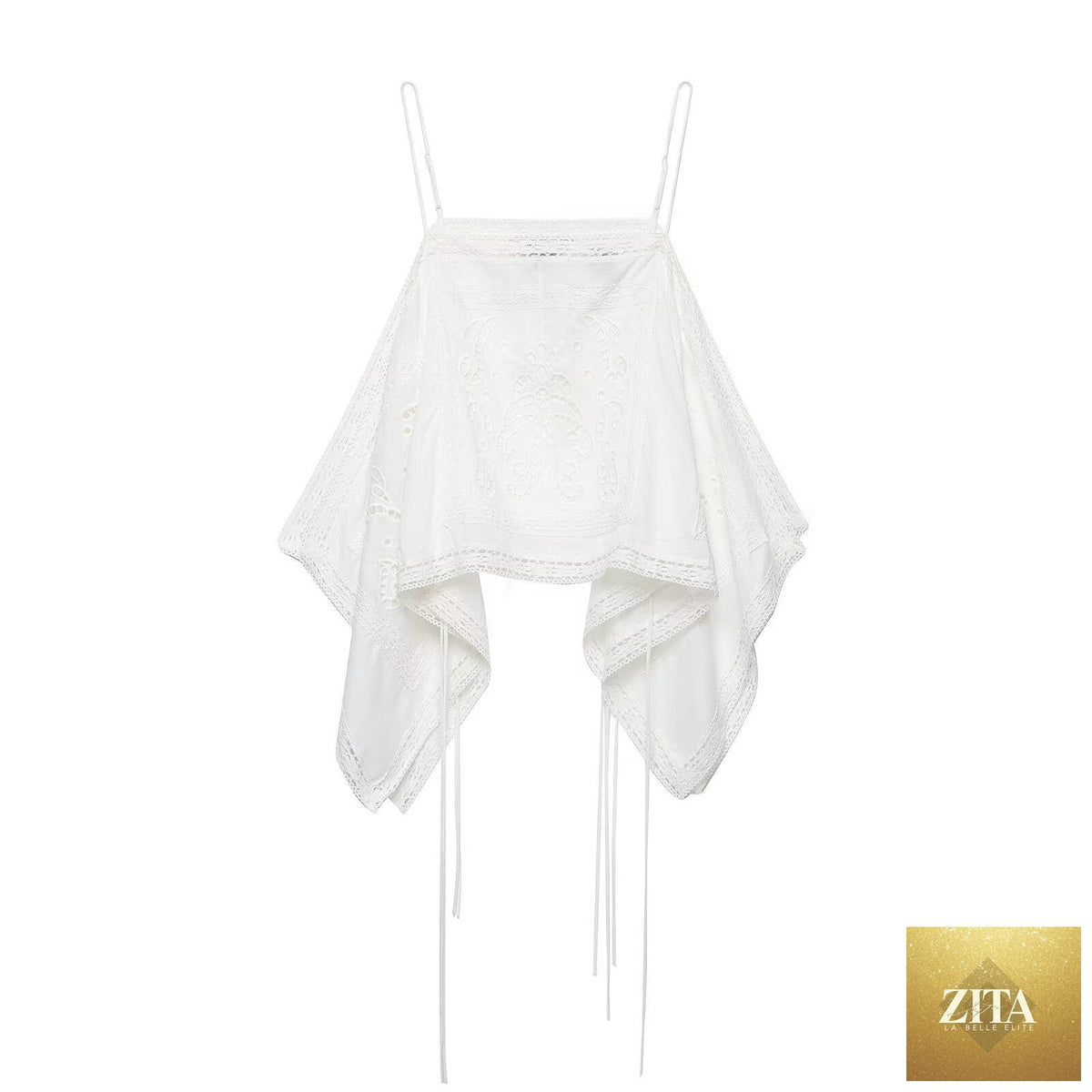 Bella Mia solid color summer camisole with hollow out cutouts and embroidered details, lightweight and stylish for warm weather.