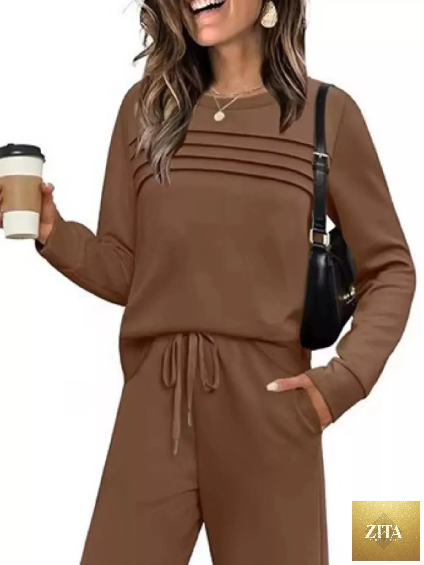 Full Size Long Sleeve Round Neck Top and Pants Set Plus Size