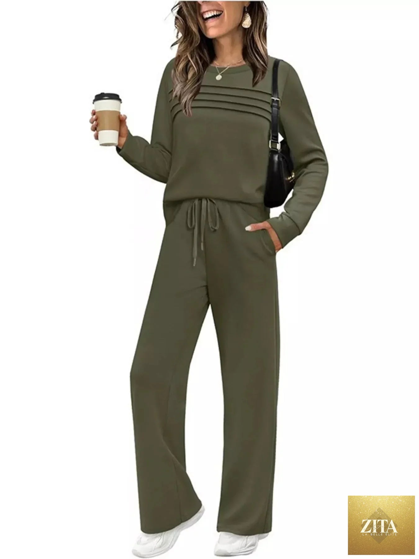 Full Size Long Sleeve Round Neck Top and Pants Set Plus Size