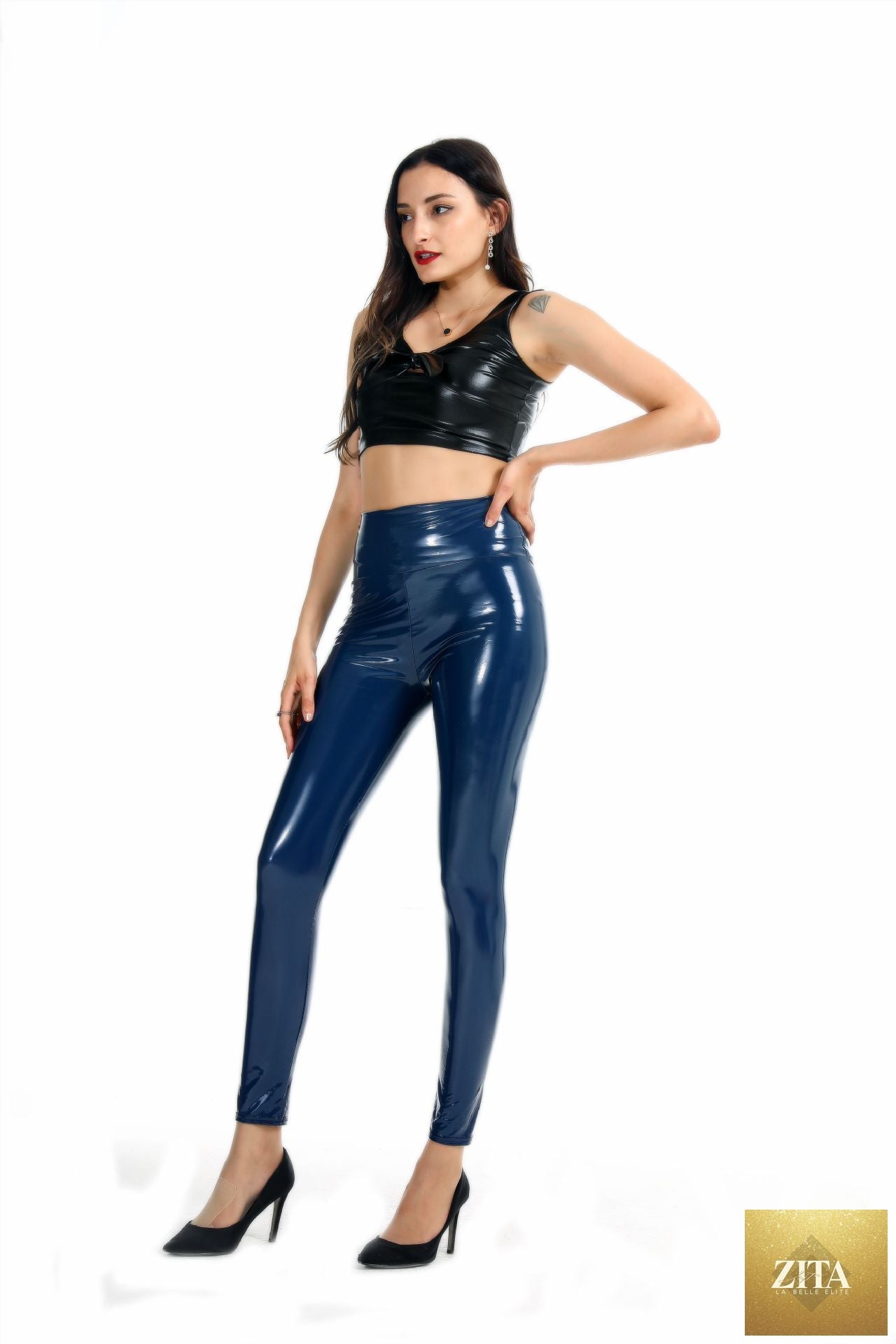 High-elastic Base Leggings With A Glossy Glue-coated Finish For Women