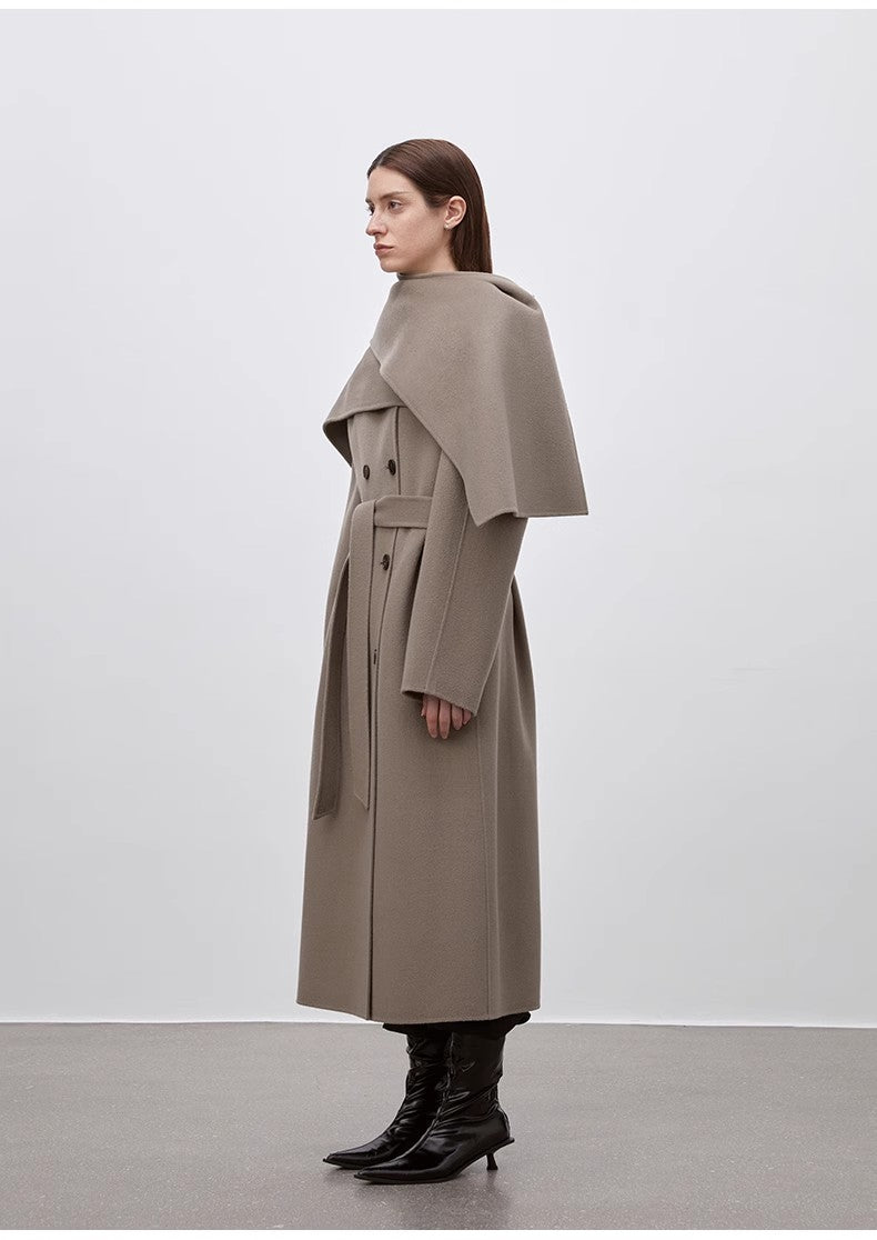 "Assassin's Creed" removable scarf collar, woolen coat for women, Brown Coeus