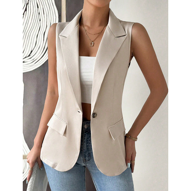 Women's sleeveless blazer vest by FitiqueFit, casual open-front work jacket, suitable for office and casual wear.