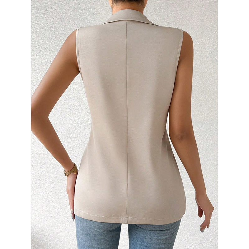 Women's sleeveless blazer vest by FitiqueFit, casual open-front work jacket for office and casual wear.