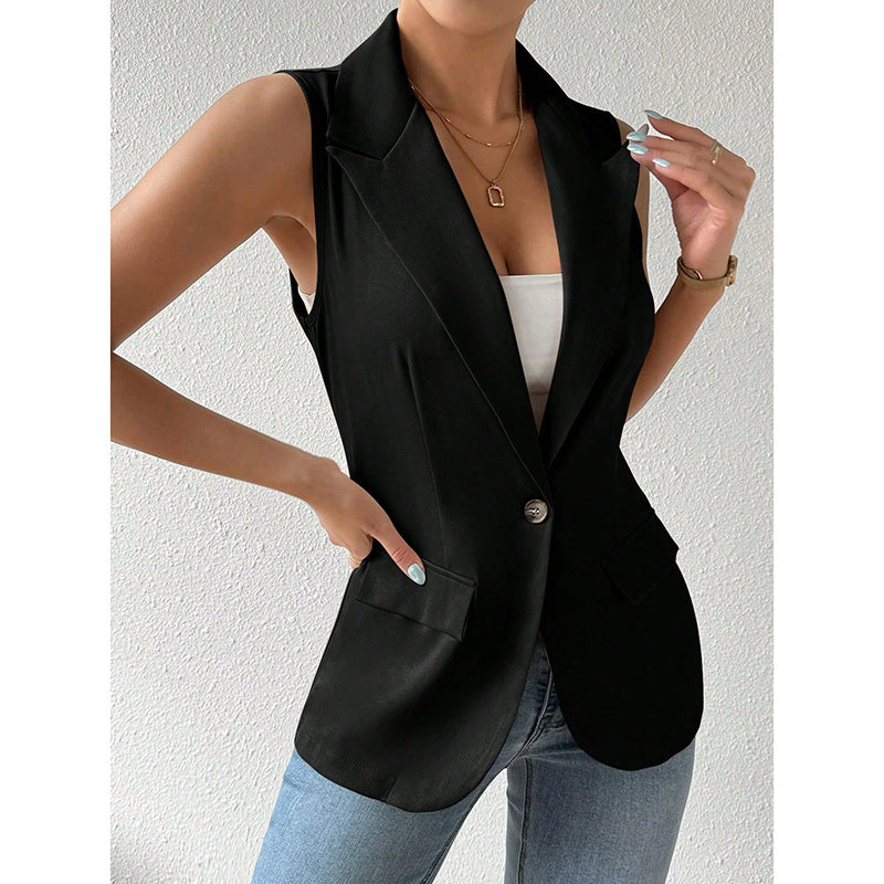 Women's sleeveless blazer vest by FitiqueFit, casual open-front work top, suitable for office and casual wear.