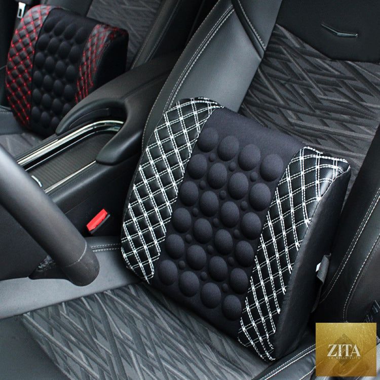 Car health massage cushion from My Store with ergonomic design and adjustable settings, shown in a car seat.