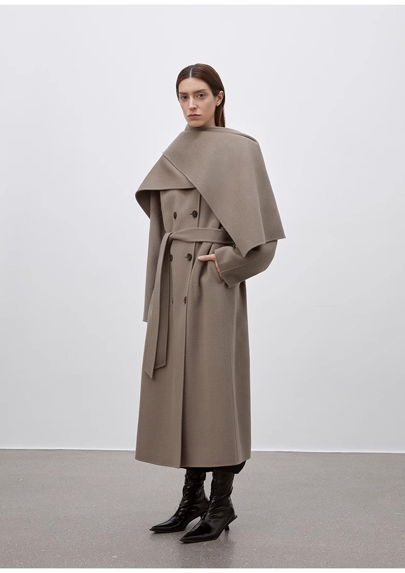 "Assassin's Creed" removable scarf collar, woolen coat for women, Brown Coeus