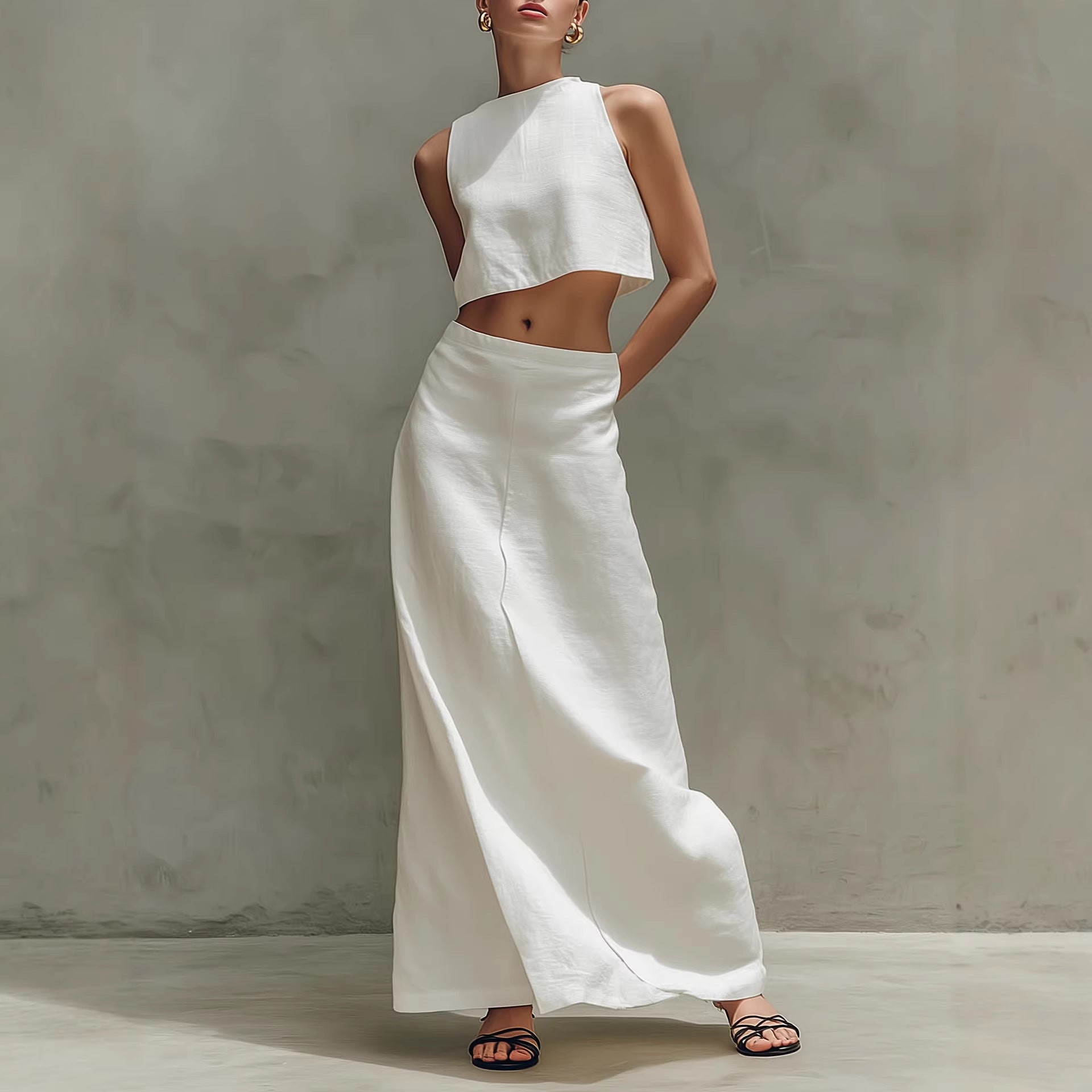 Women's sleeveless slimming maxi dress two-piece set by FitiqueFit, casualwear with a fitted, flowy design in soft fabric.