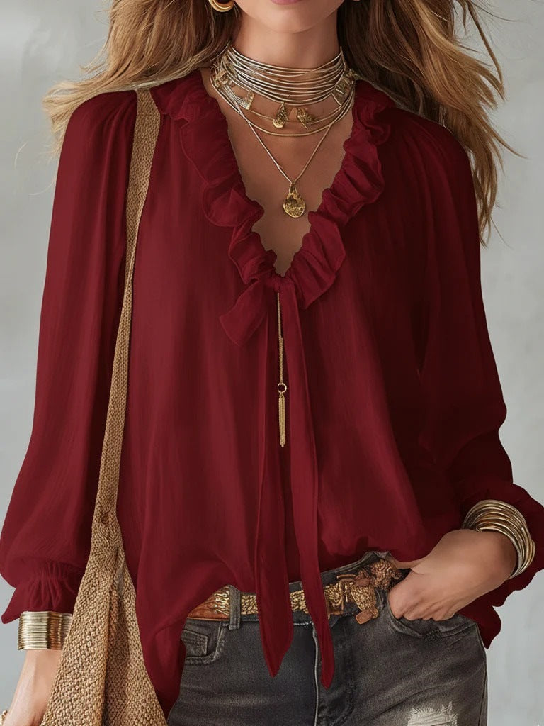 FitiqueFit V-neck loose-fit casual shirt top in no-iron fabric, available in 8 colors, perfect for comfortable everyday wear.