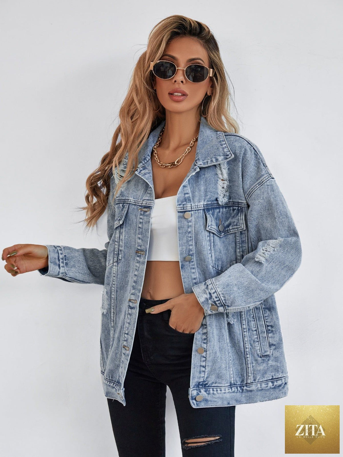Women's Distressed Boyfriend Denim Jacket