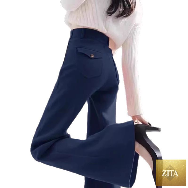 High-waisted slimming workwear bootcut pants by My Store, shown in a neutral color, tailored fit, and professional style.