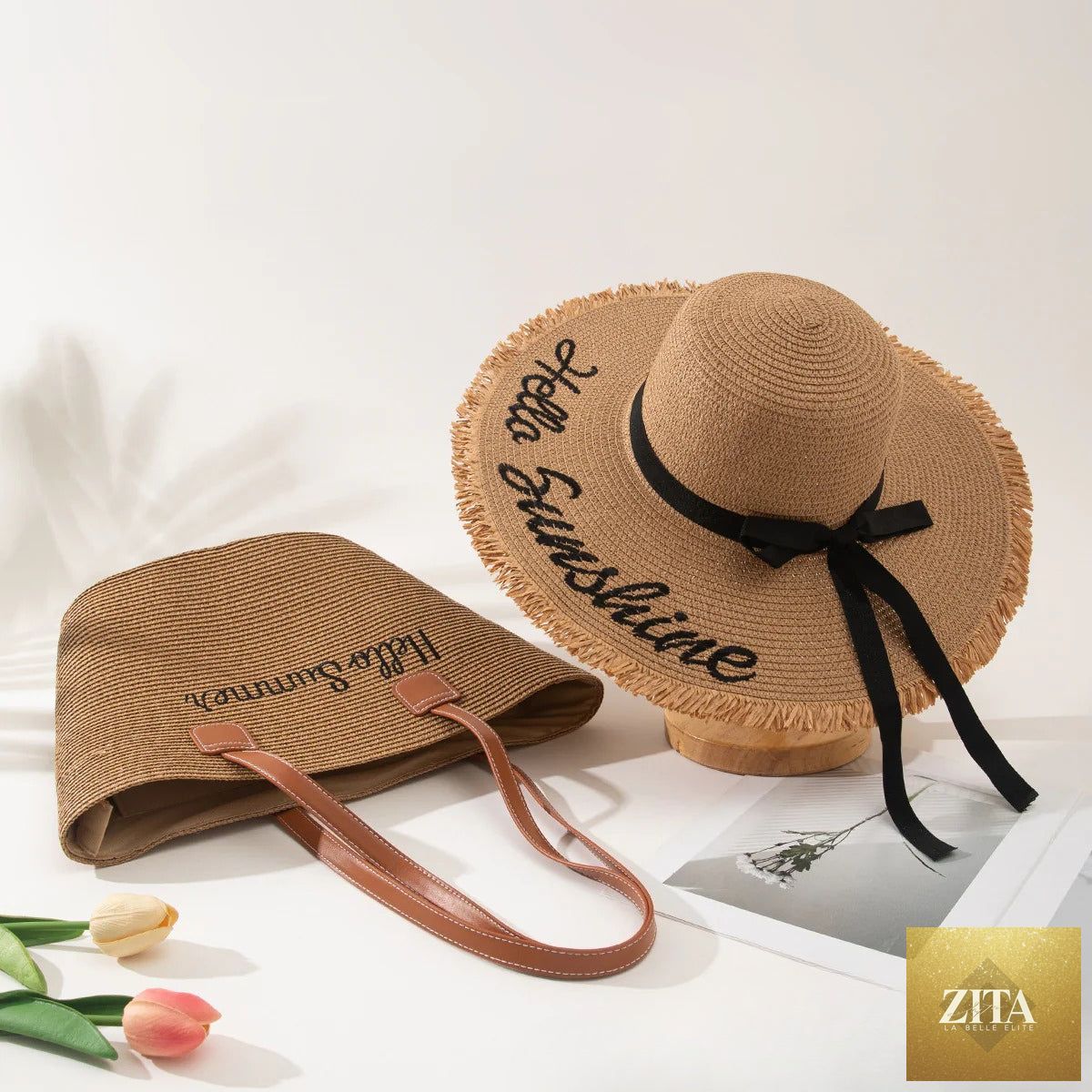 Straw Hat & Tote Set – Beach Vacation Sun Protection Duo, Large Capacity Travel Tote