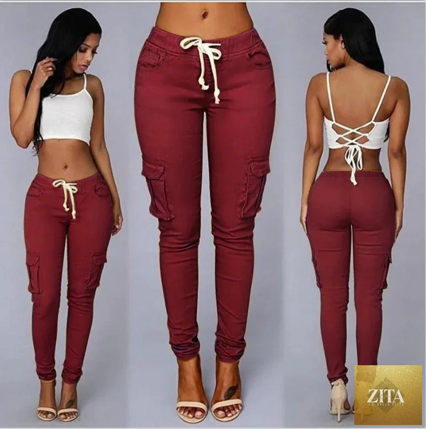 Elegant elastic women's pants by nowadaysfashion with an oversize drawstring design, long pencil style, suitable for office and casual wear.