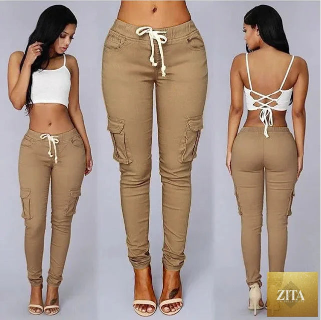Elegant elastic women's pants with drawstring, oversized fit, long pencil style, suitable for office and casual wear, by Nowadaysfashion.