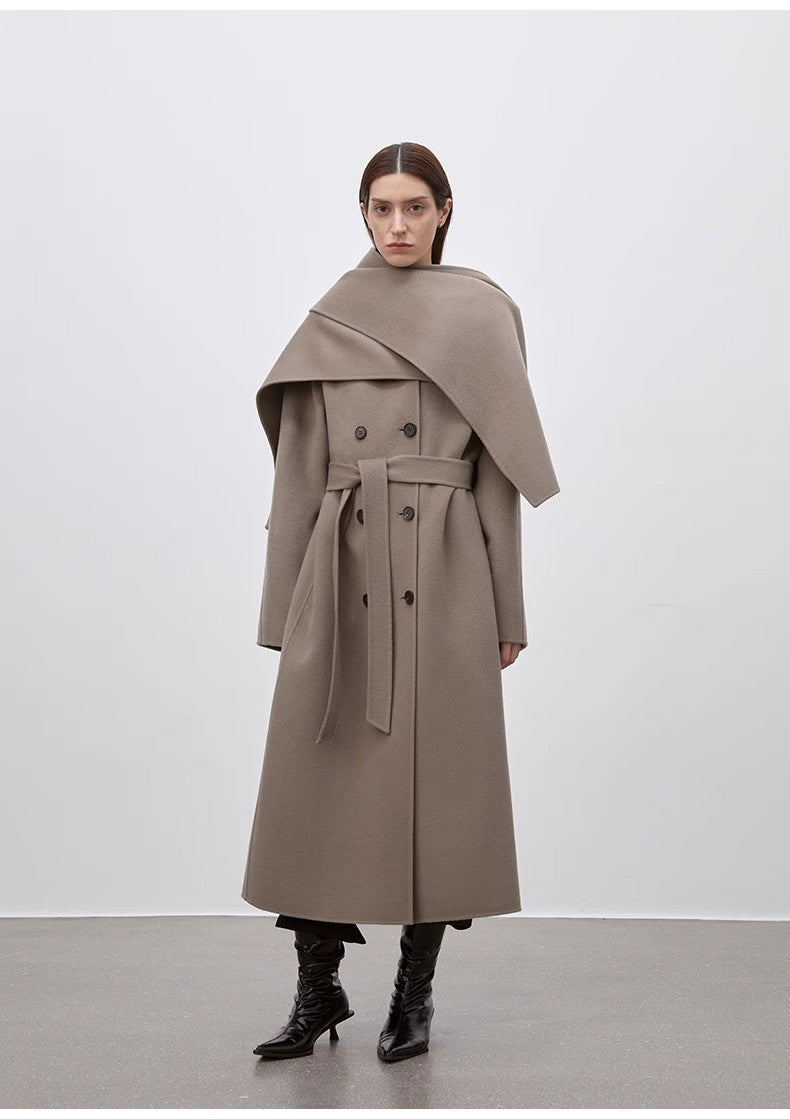 "Assassin's Creed" removable scarf collar, woolen coat for women, Brown Coeus