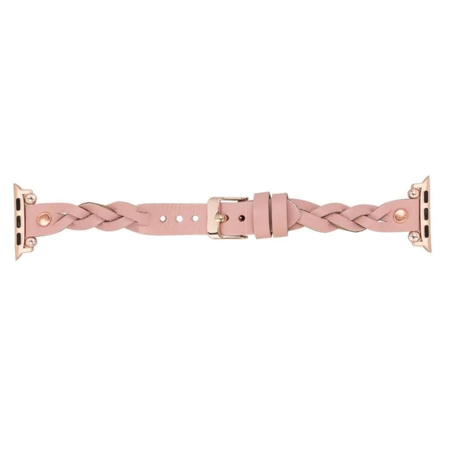 Leather Apple Watch band by LEATHERE in pink with braided design, designed for Apple Watch series.