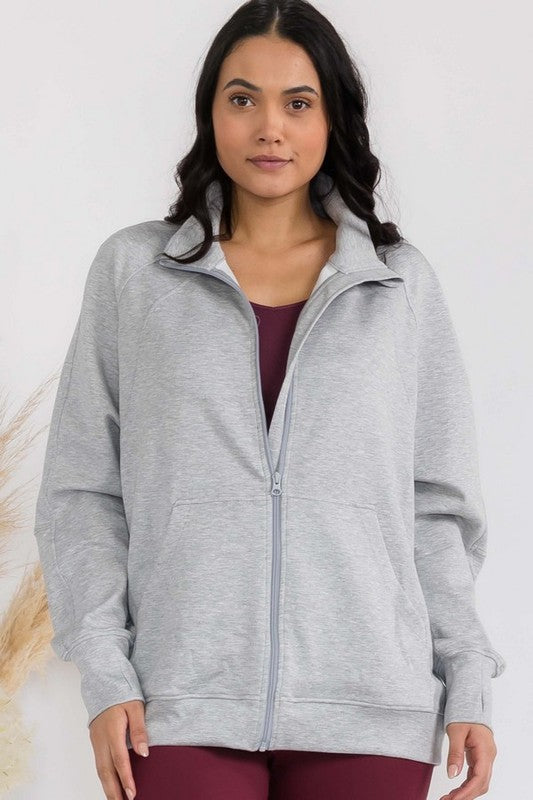 Women's Ultra Soft Funnel Neck OverSize Zip Jacket Jade Icarus