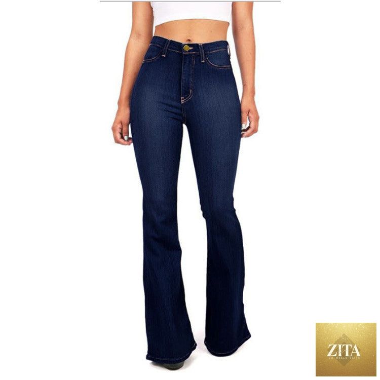 Plus size women's slim bell bottom denim jeans from SHOMICOBOUTIQUE, featuring long, skinny, and stylish denim trousers.