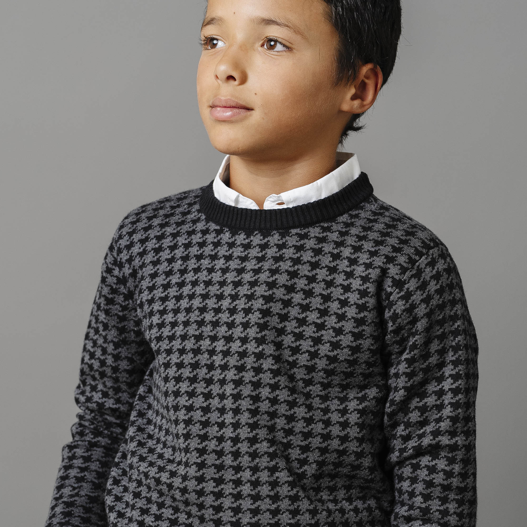 Baby organic intarsia crew neck sweater by Hope & Henry, showing a cozy knit sweater with colorful pattern details.