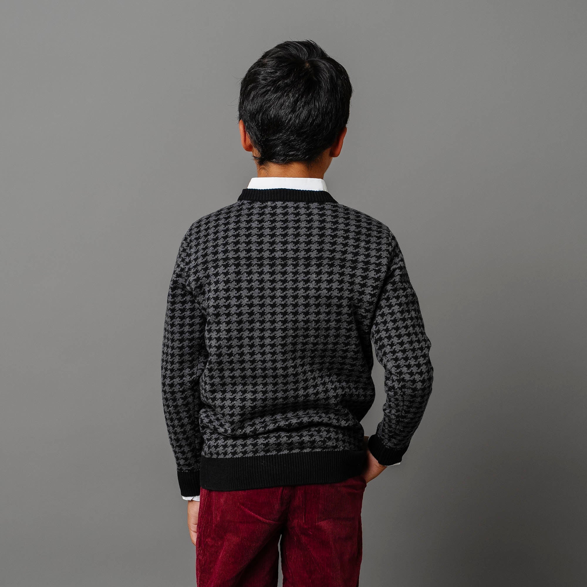 Baby organic intarsia crew neck sweater by Hope & Henry, featuring colorful knit pattern and soft, cozy fabric.