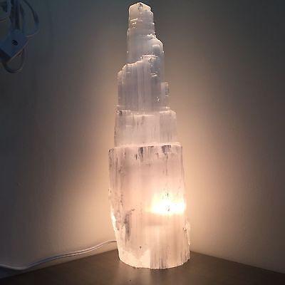 Selenite Crystal Skyscraper Lamp Prime Teal Lily