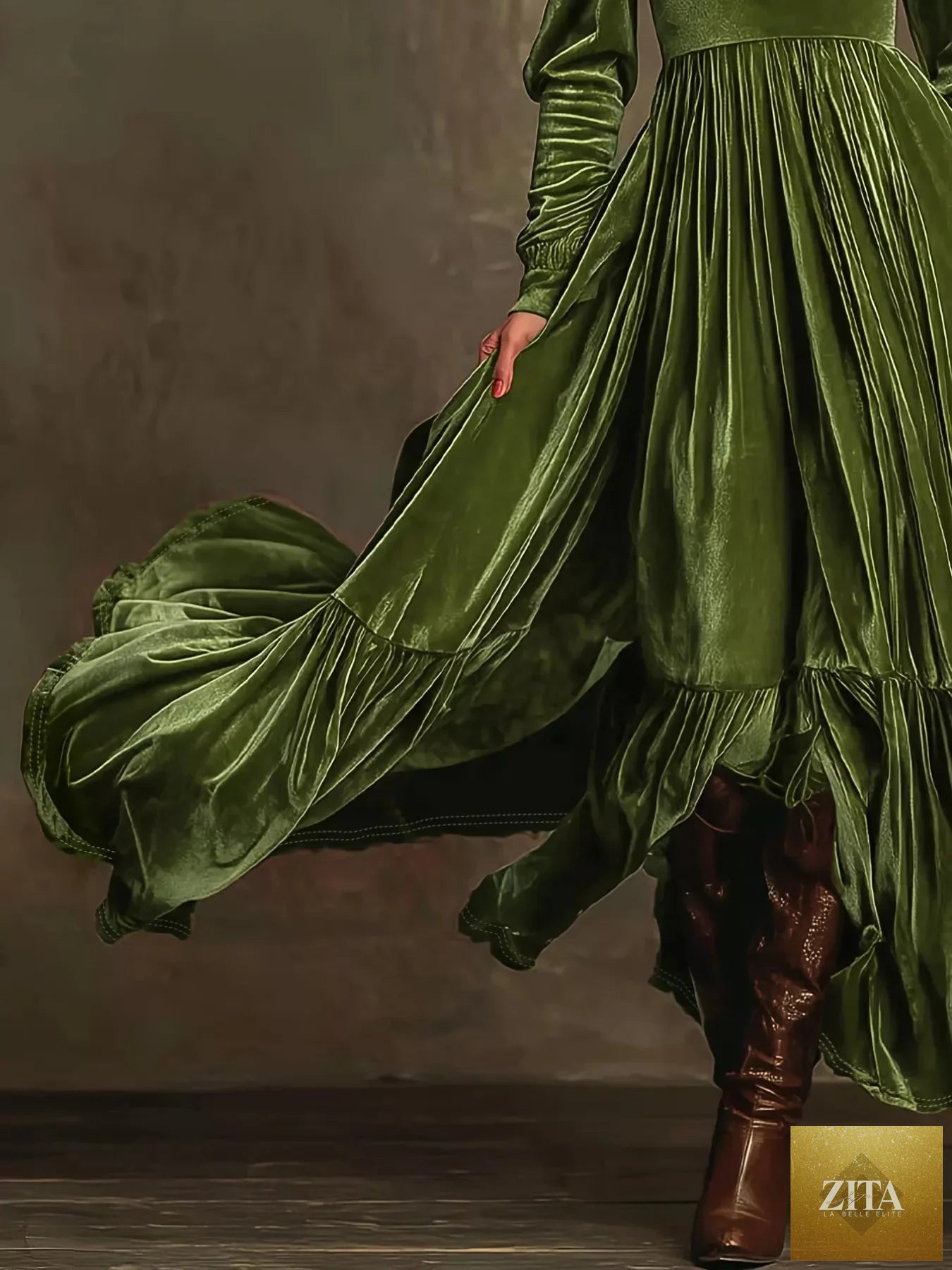 Long sleeve dress with ruffled hem, stylish design from Shopiebay, featuring a flowy silhouette and elegant details.
