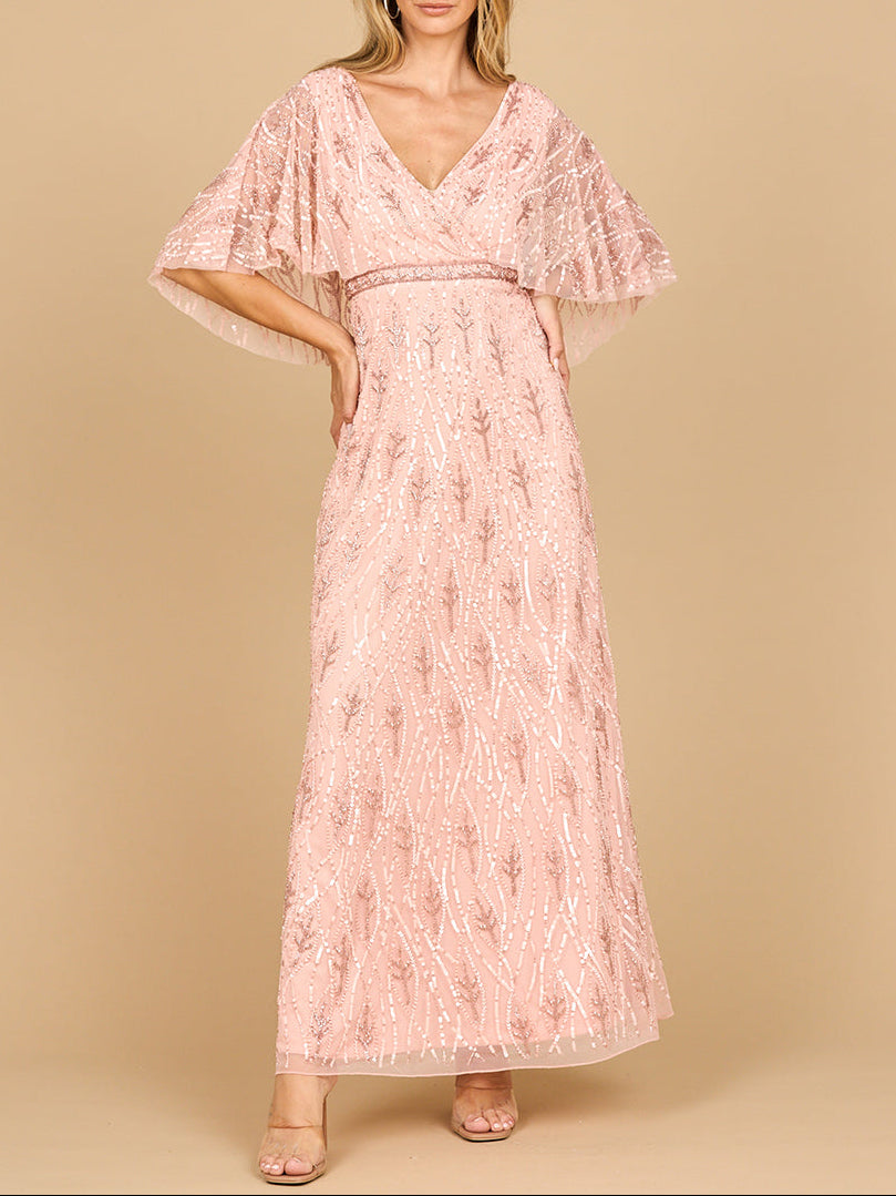 Beaded Gown with Half Cape