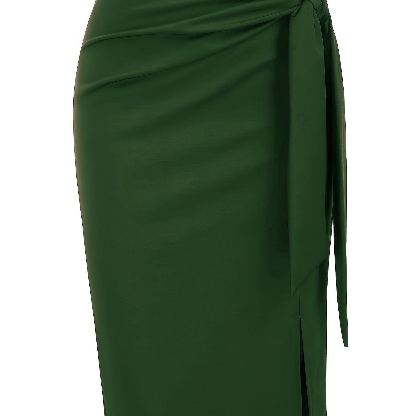 Black high-waisted knee-length skirt for women, elegant monochrome design, tailored fit, showcasing the stylish garment.