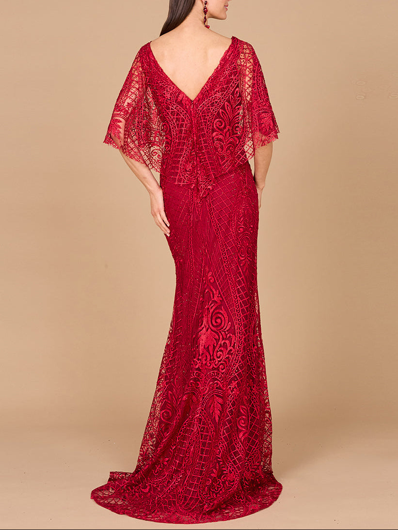 Lara 29673 - Cape Sleeve Mermaid Gown