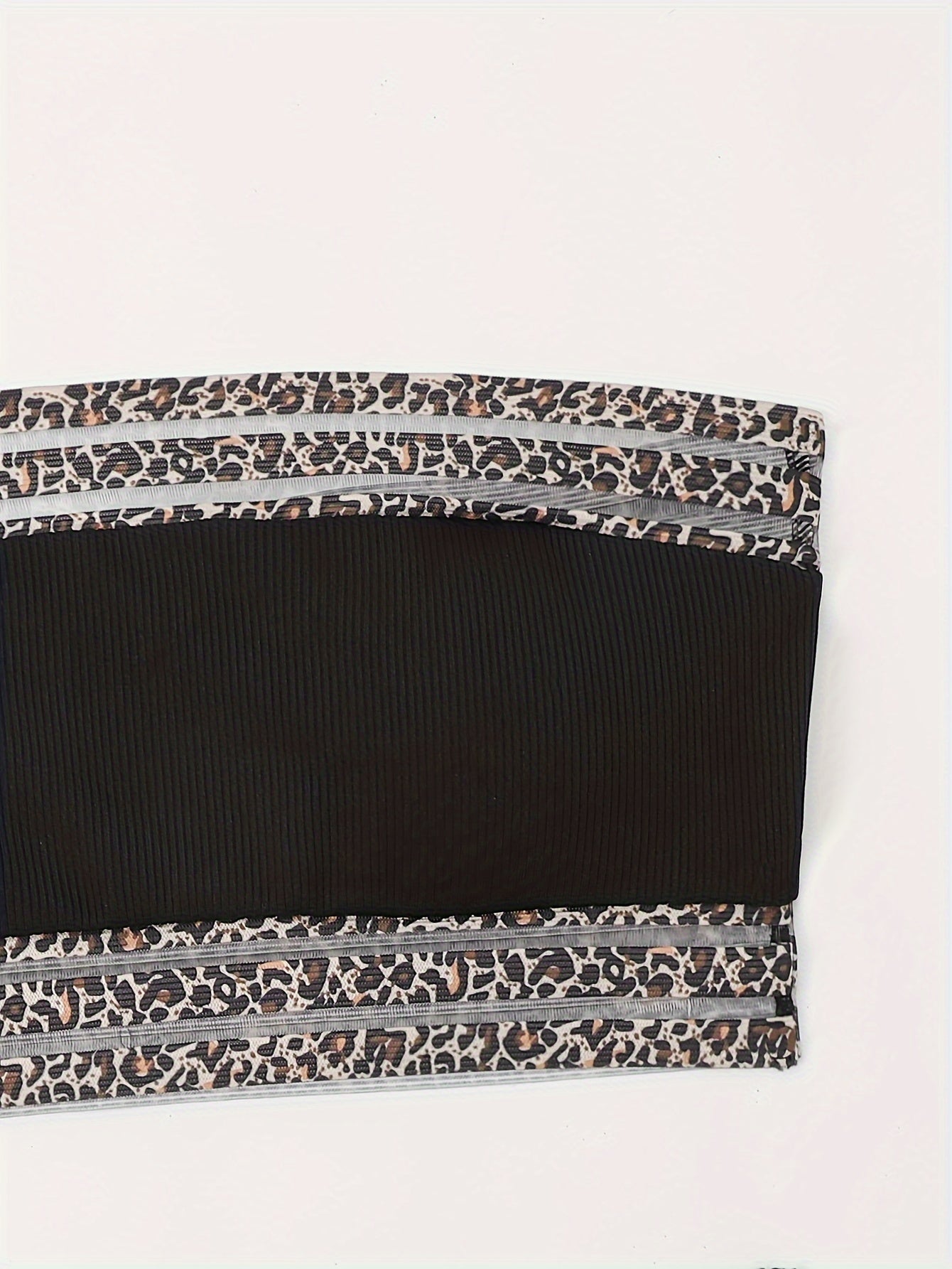 Stevvex leopard print high waist bandeau bikini set with mesh details, perfect for beach and poolside summer vacations.