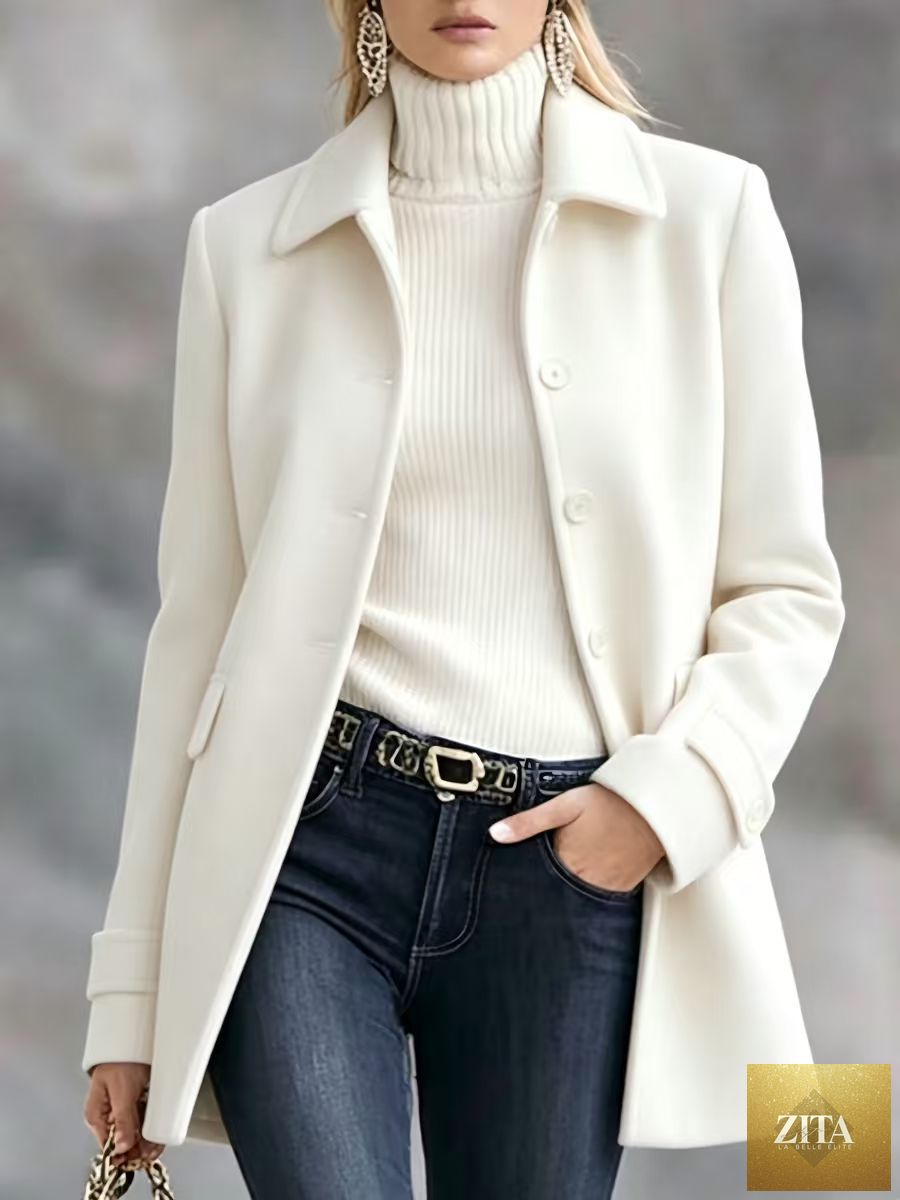 Mid-Length Lapel Wool-Blend Coat