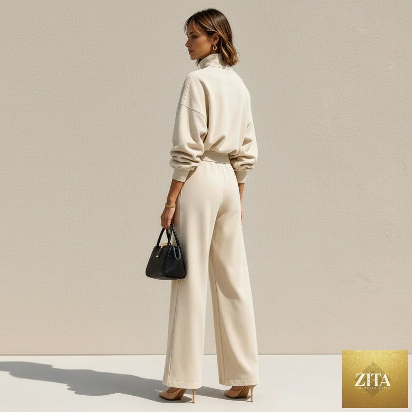 Women's Half-Zip Hoodie & Wide-Leg Pants Set