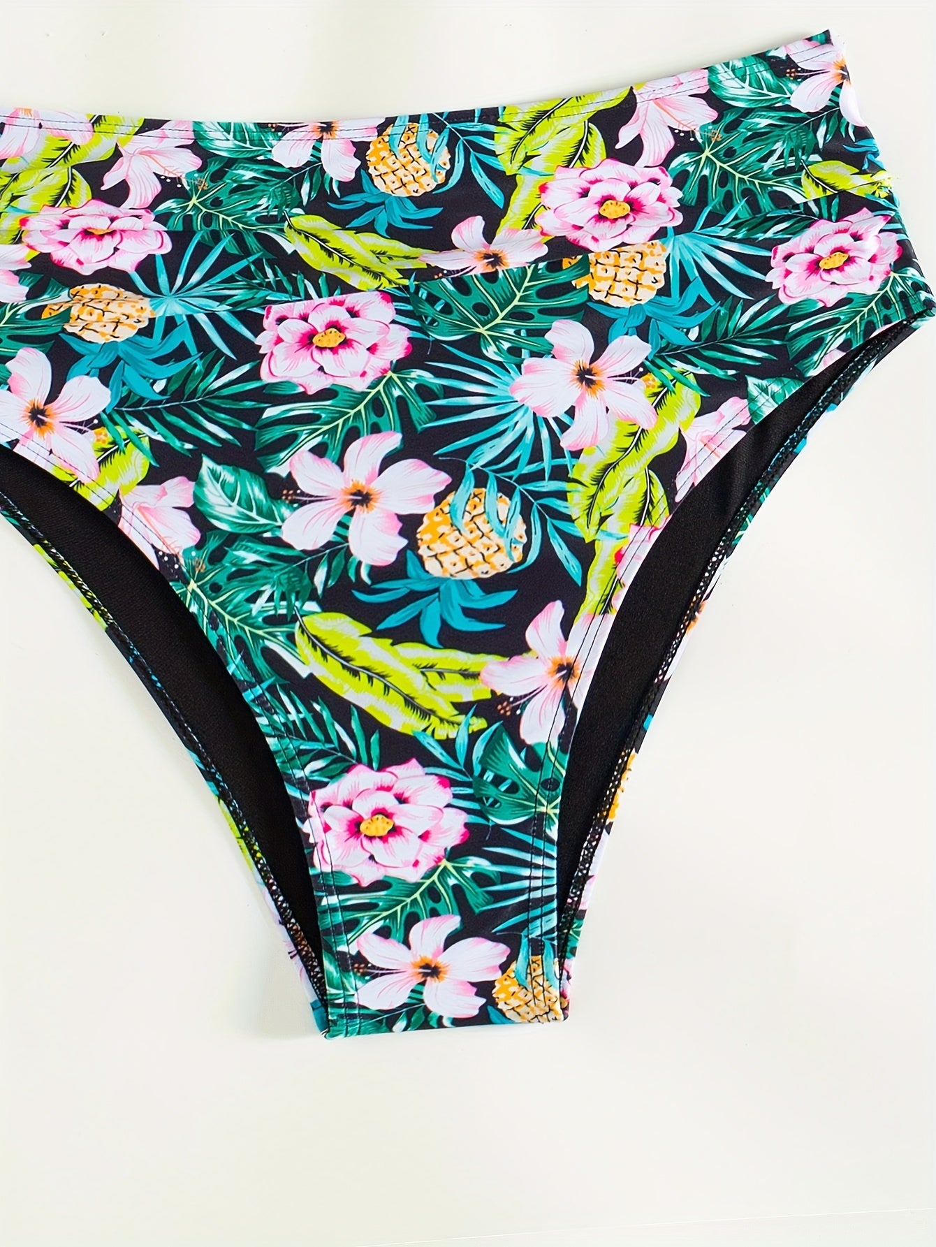 Stevvex black high waist bikini set with twist front, ruched tummy control, cross straps, stretchy fabric, ideal for beach and pool.