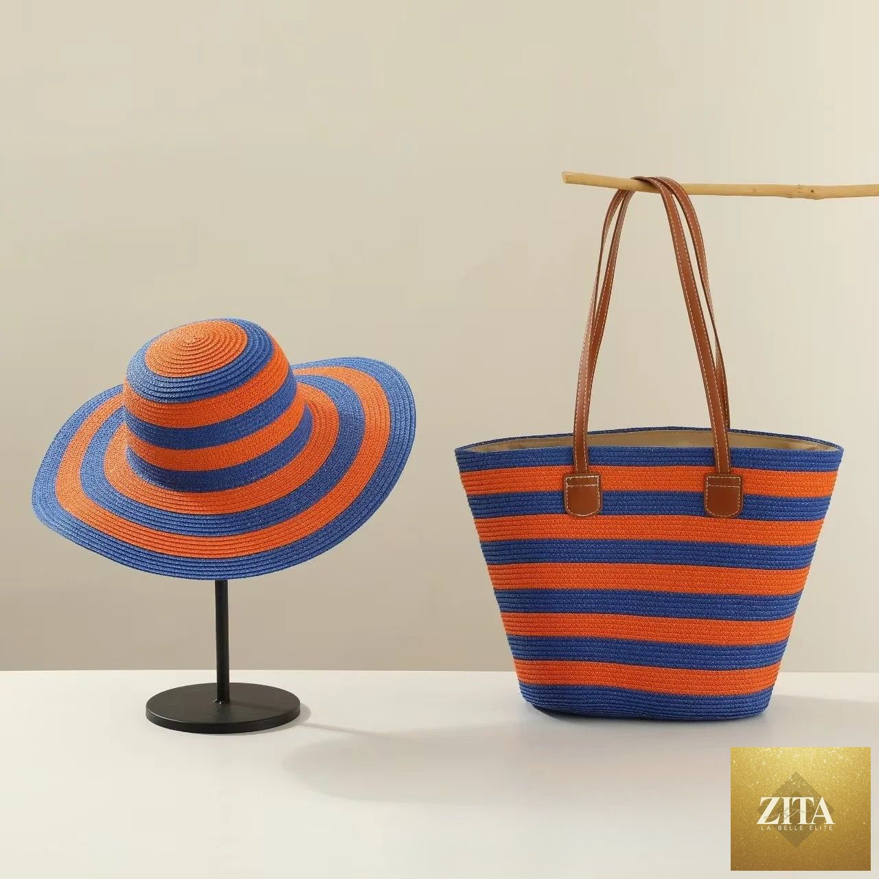 Straw Hat & Tote Set – Beach Vacation Sun Protection Duo, Large Capacity Travel Tote