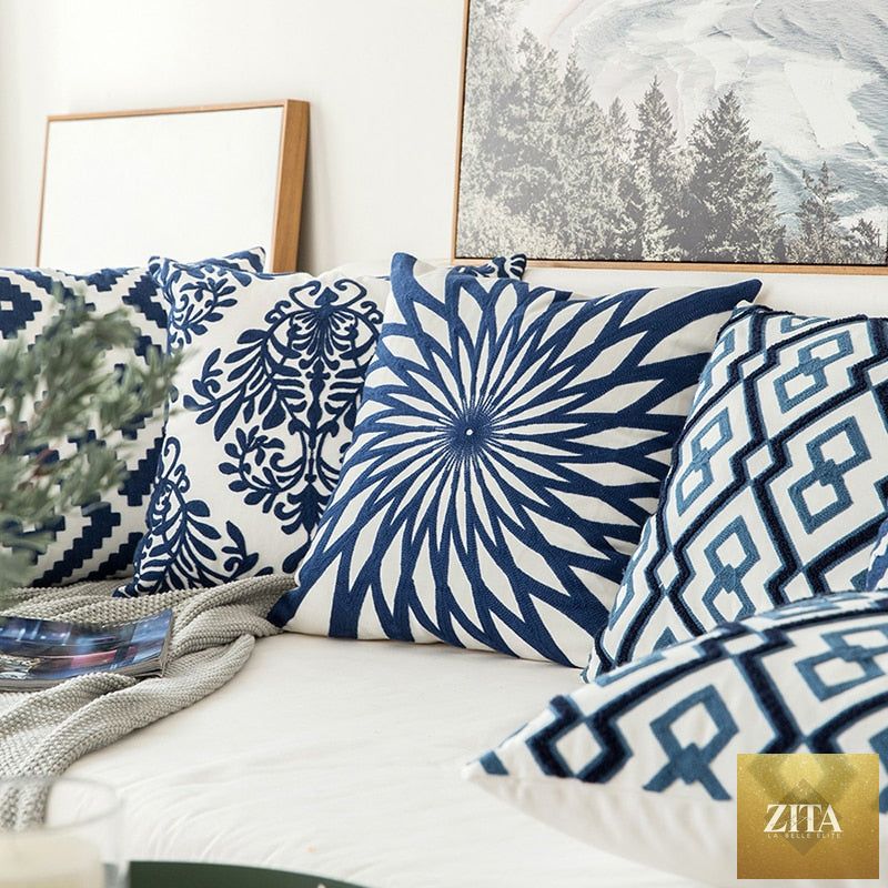 Embroidered classical home pillow without core, decorative cushion with intricate embroidery design for stylish home decor.