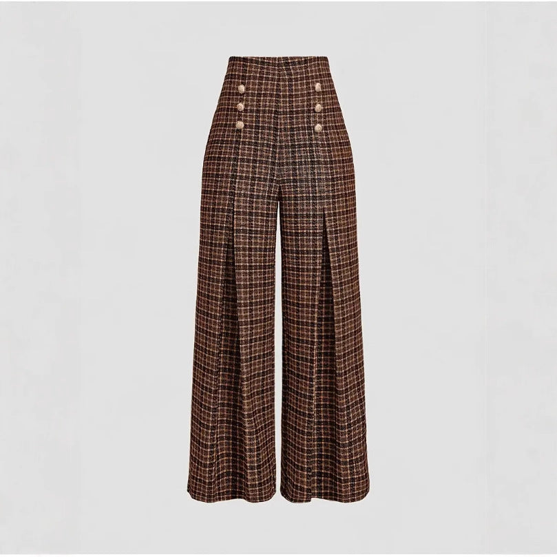 Spring Summer Chic Commuter High-Waisted Versatile Plaid Striped Retro Pants See size chart under “more details”