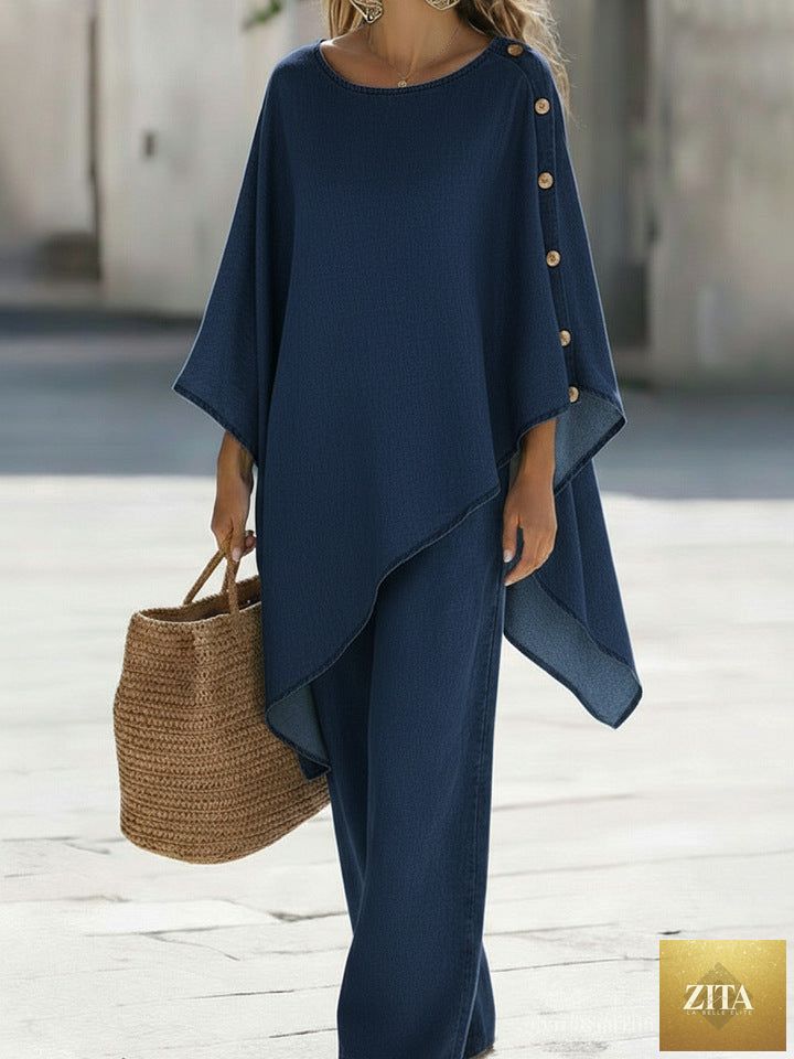 Womens Casual Solid-Color Loose Top And Pants Set