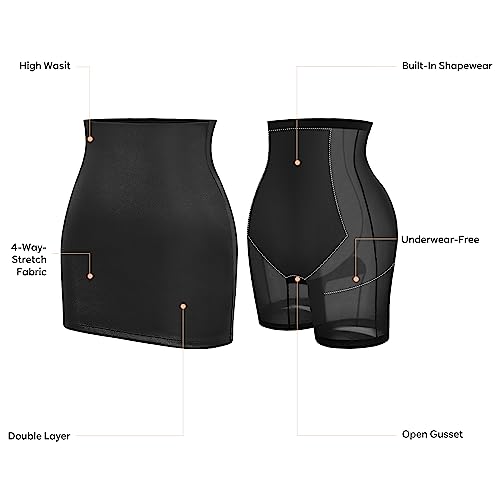 Lady Ros Popilush faux leather high waist mini skirt with built-in shapewear and tummy control for women, stylish and figure-enhancing.