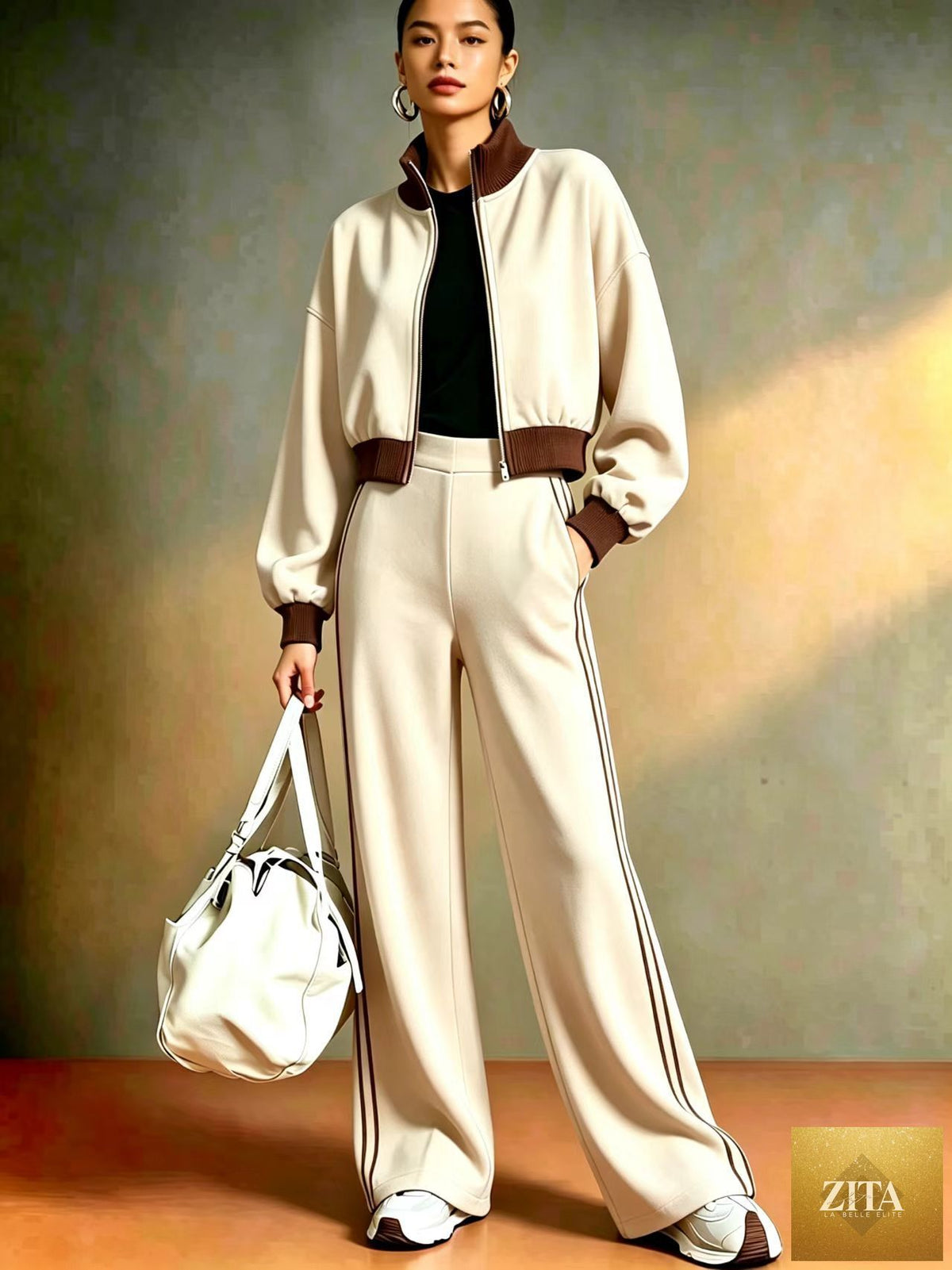 Women's Color-Block Ribbed Turtleneck Two-Piece Set