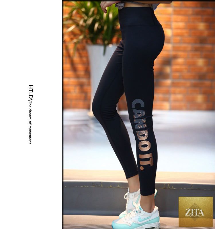 Cross boundary movement bronzing alphabet high elastic training Yoga running fitness show thin ladies pants