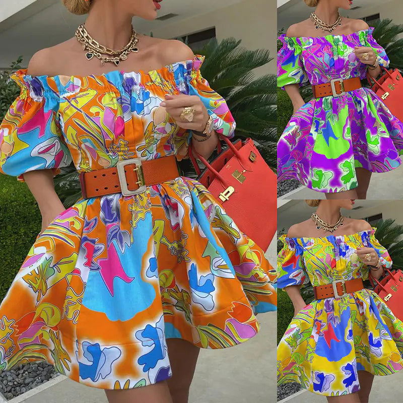 Off-shoulder mid-sleeve women's dress from Trendy Attic Store01, featuring a stylish fit and feminine design.
