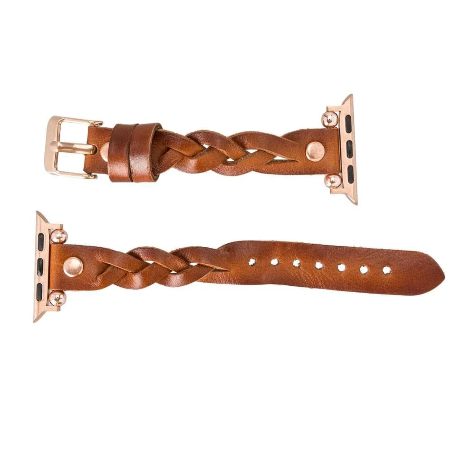Leather Apple Watch band by LEATHERE with braided brown leather strap for a stylish, comfortable fit.