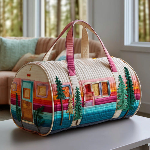 Quilted embroidery travel bag by Social Buzz eSIMs, multifunctional sports and fitness tote for short trips and fitness activities.