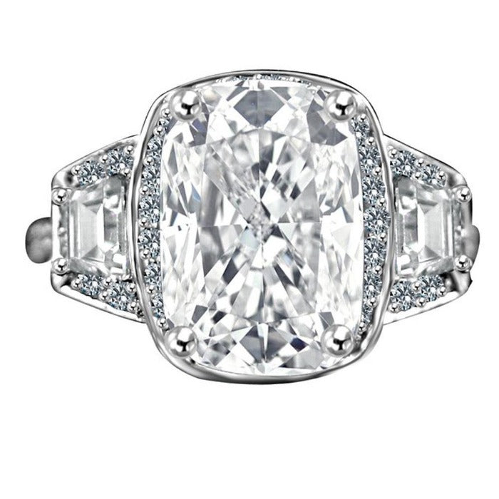 3.5CT Cushion Diamond Veneer Cubic Zirconia 14K Gold Ring. 635R71567K
