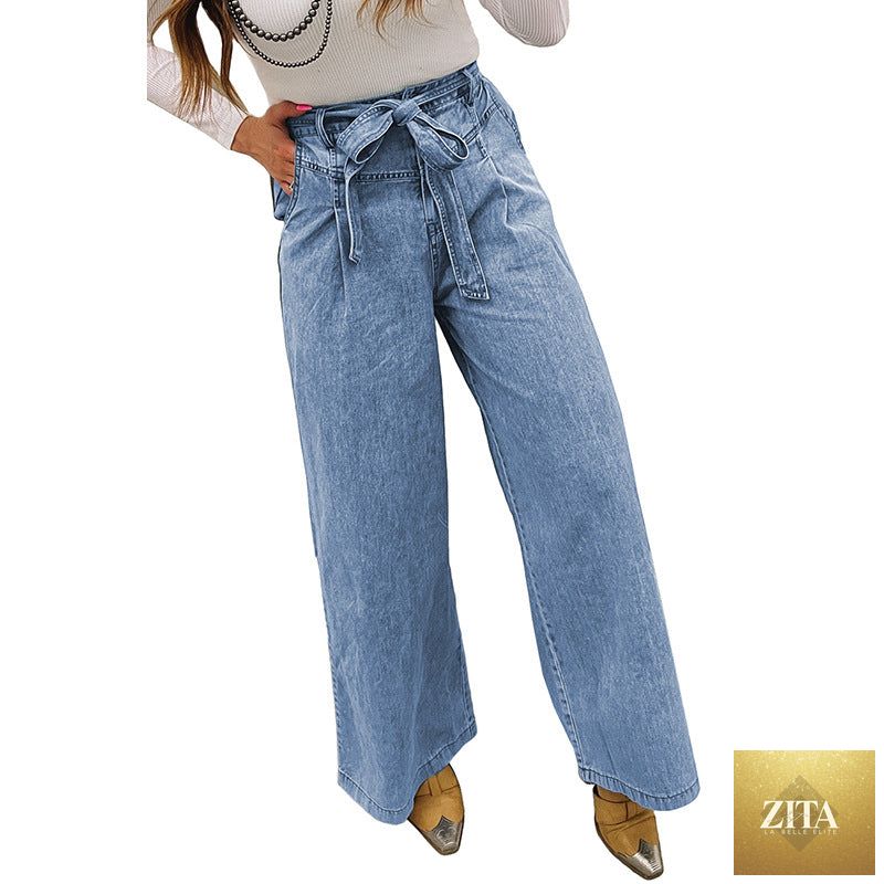 Multi-functional Denim Jeans With Bow Details, Designed Specifically For Women
