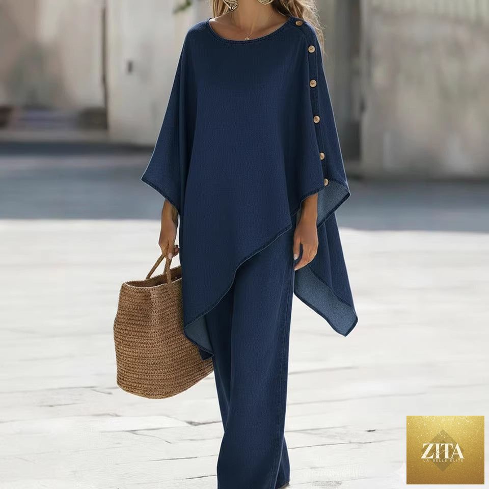 Womens Casual Solid-Color Loose Top And Pants Set