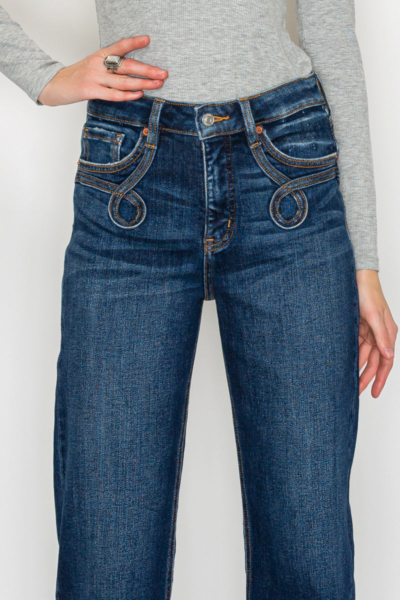 Tummy Control Western High Rise Straight Leg Jeans