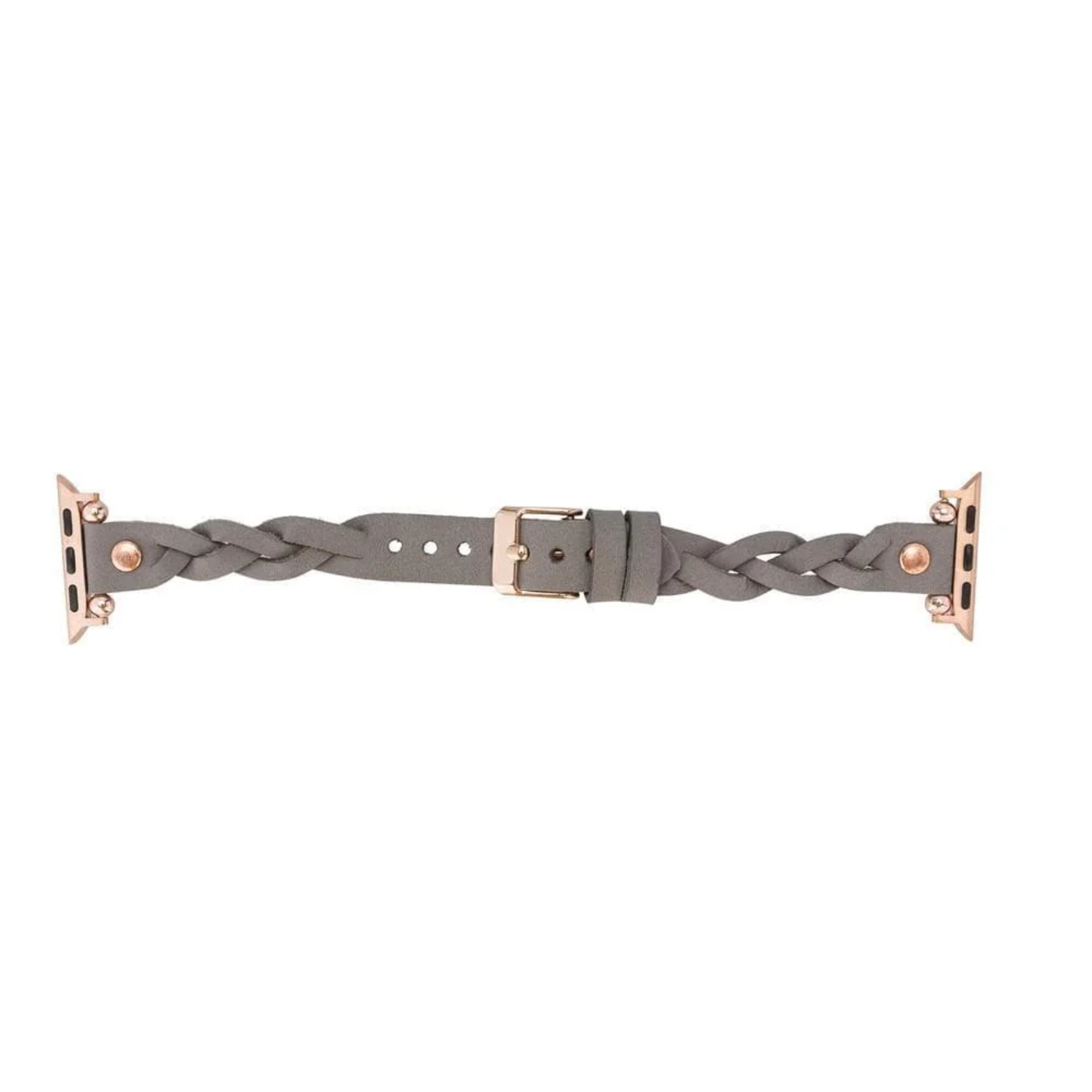 Leather Apple Watch band by LEATHERE featuring a grey braided design, compatible with Apple Watch models.