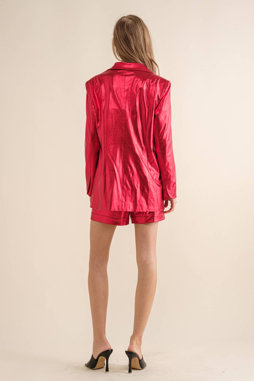 Sleek Metallic Red Blazer Set